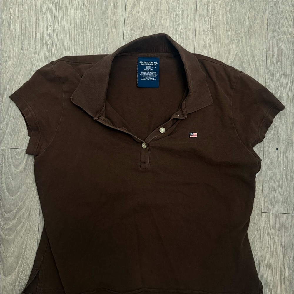 Ralph Lauren Women’s Dark Brown Polo Top with Flag Logo